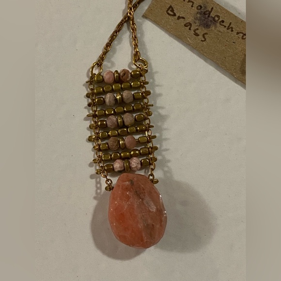 Brass & Rhodochrosite Necklace - Picture 2 of 6